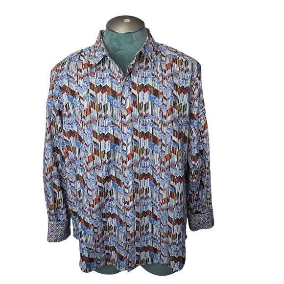 Mens Robert Graham Button Down Shirt Multicolor Abstract Chevron Cotton Size 2XL - Picture 1 of 8